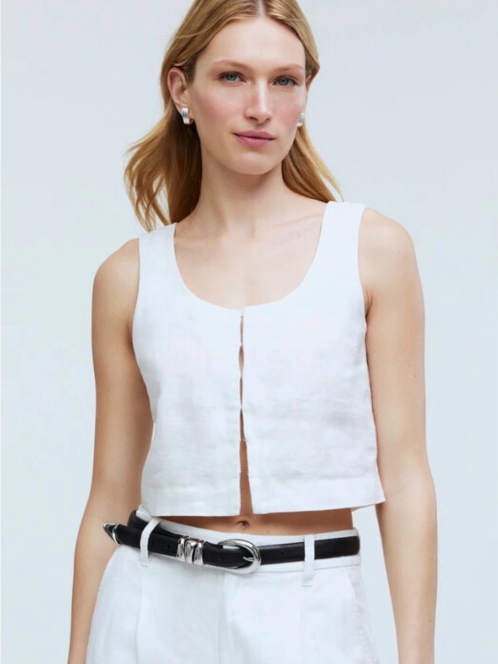 Madewell White Linen Crop Tank with Center Seam